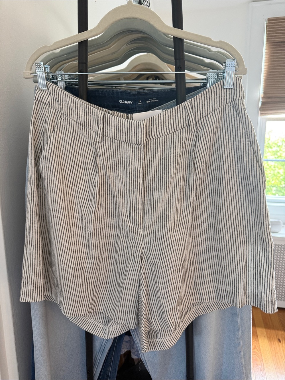 Old Navy Women's White and Dark grey Pinstripe Shorts